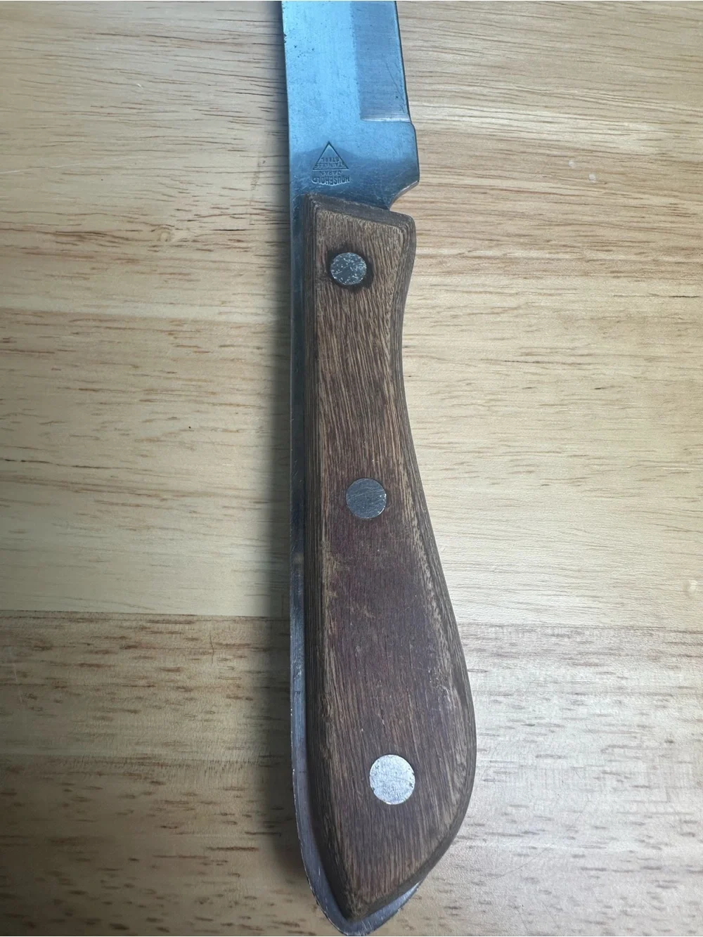 Vintage emperor steel Wood-Handle Carving Knife triple rivets 1970s